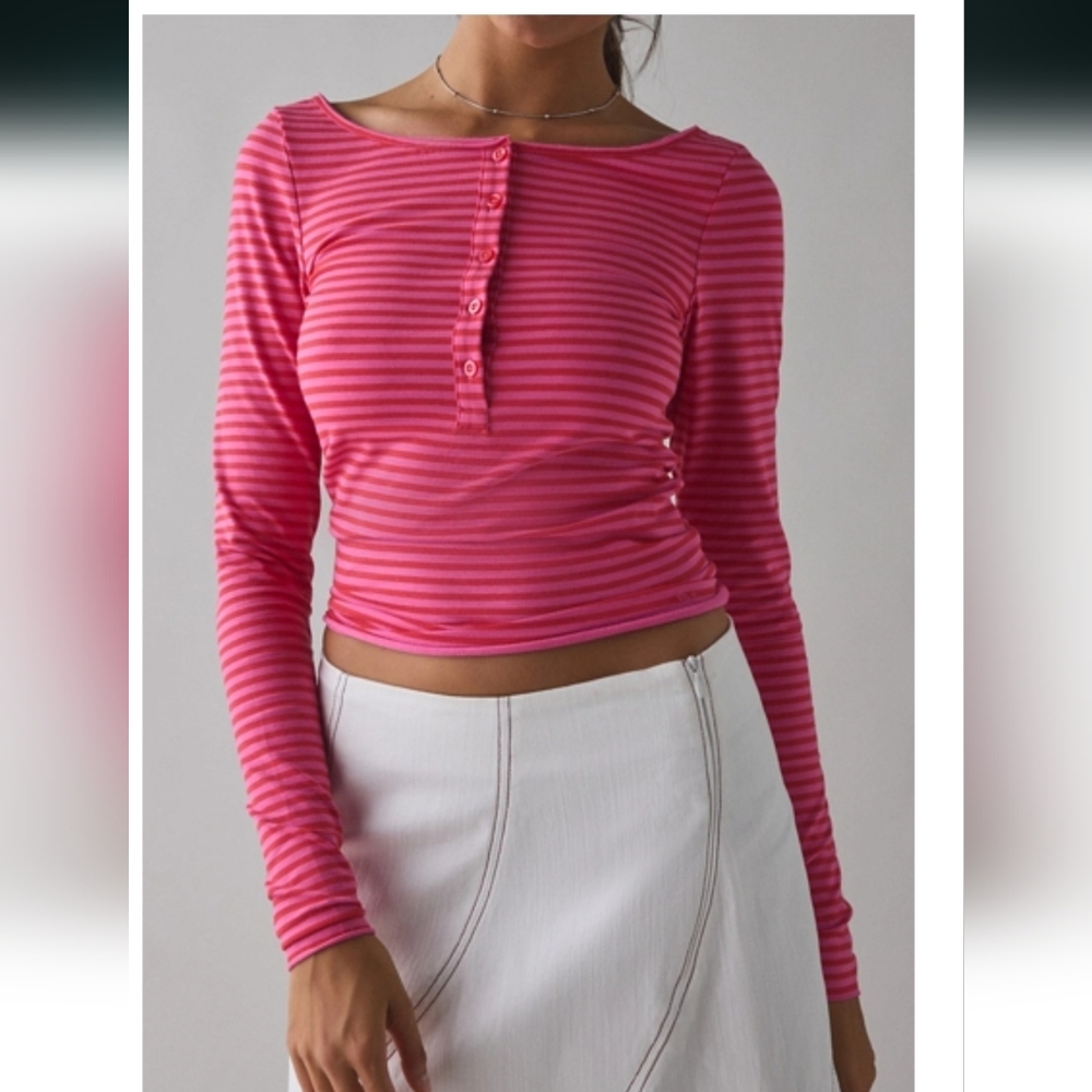 UO Out From Under Betty Boatneck Long Sleeve Henley Top